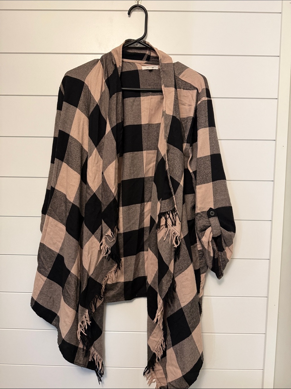 Maurices Black and Pink Buffalo Plaid Open-Front Cardigan